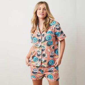 Printfresh Orange and Blue Caviar Pajama Shorts Set NWT